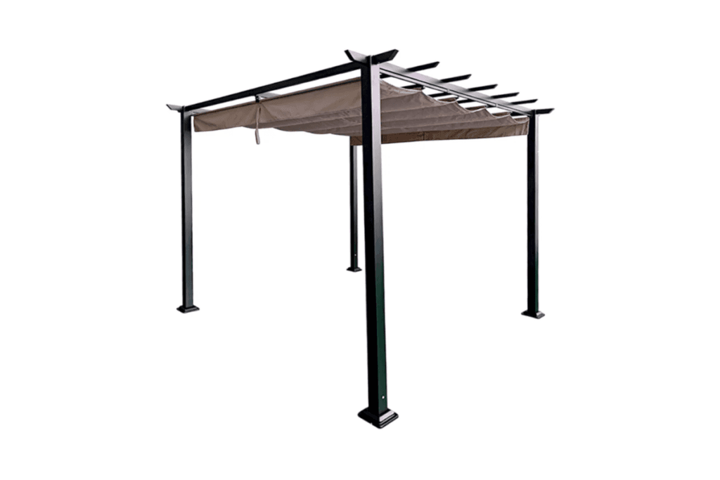 Pergola De Jardin 3x3m Con Toldo Retractil Y Estructura Color Arena