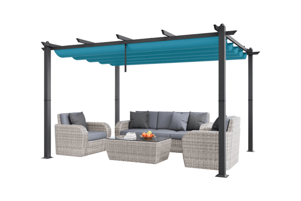 Pergola Retractil Exterior 10x13ft Toldo Parasol Azul Azul Petroleo
