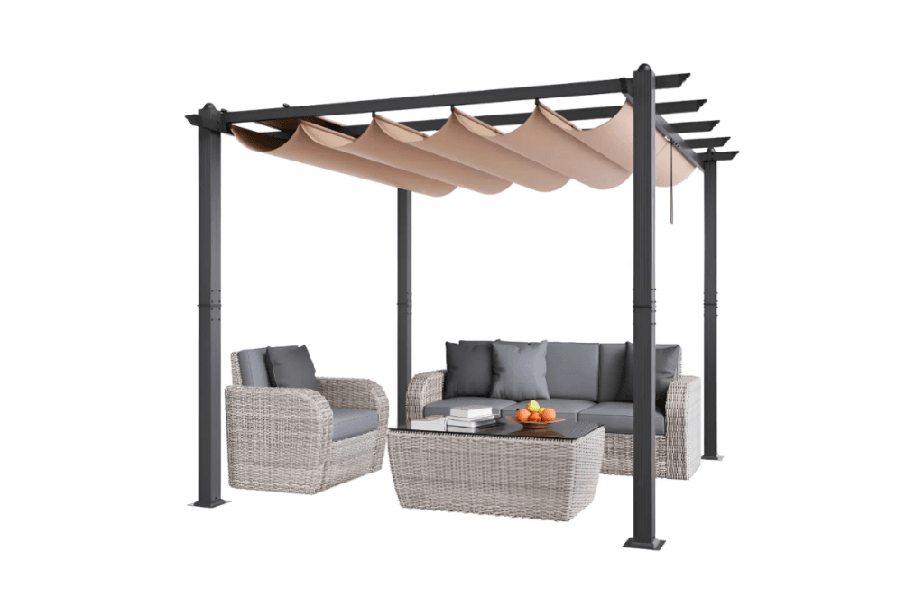 Pergola Retr&aacute;ctil Para Exterior 3x3 M Con Toldo beige