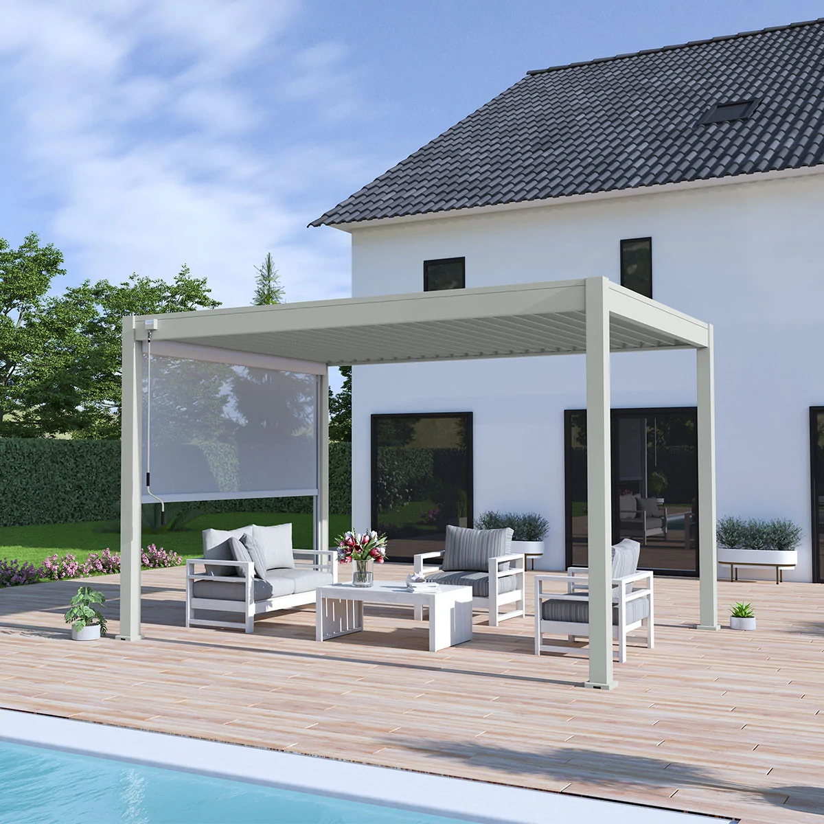 P&eacute;rgola Bioclim&aacute;tica Blanca Autoportante 3x4 (Manual)