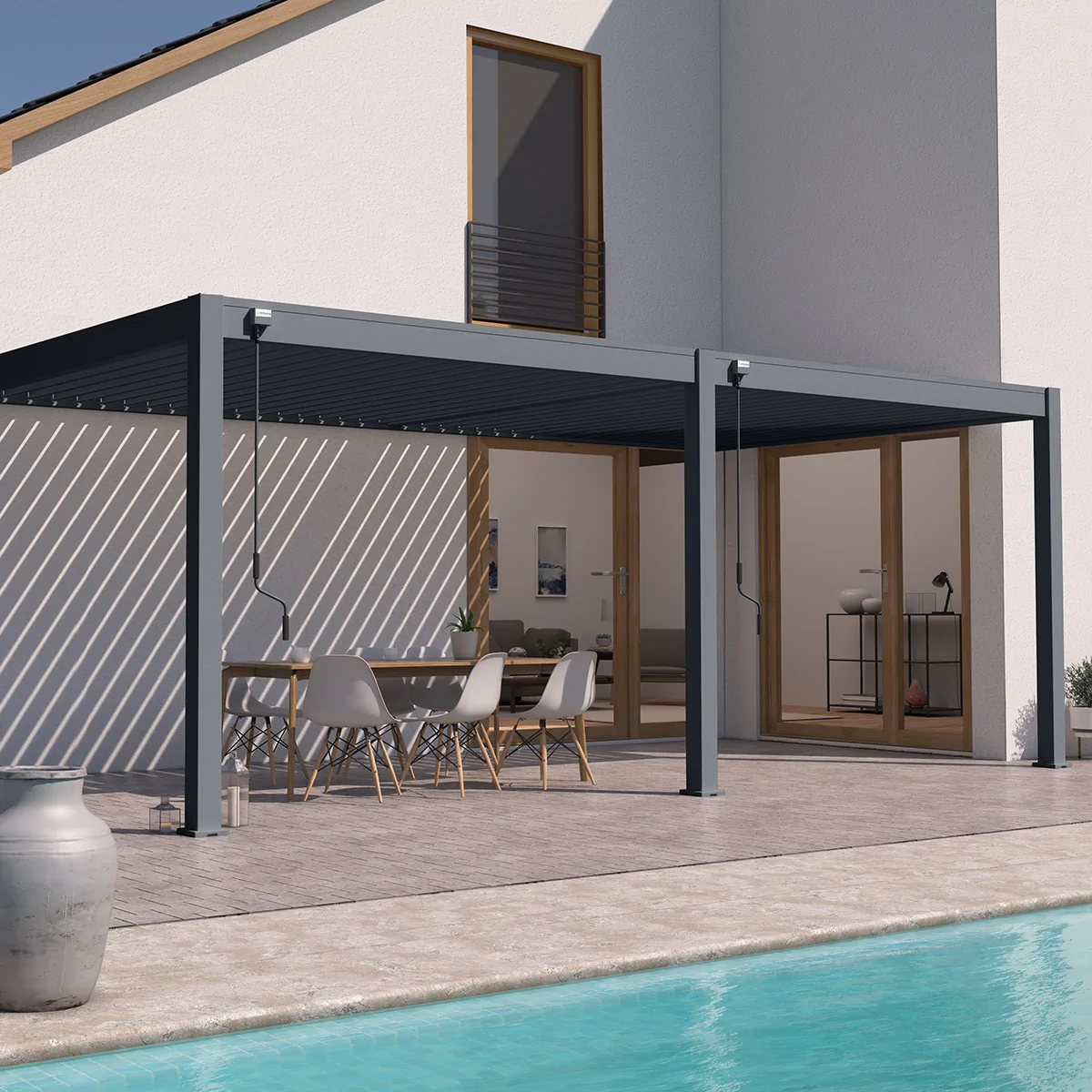 P&eacute;rgola Bioclim&aacute;tica Gris Adosada 3x6 (Manual)