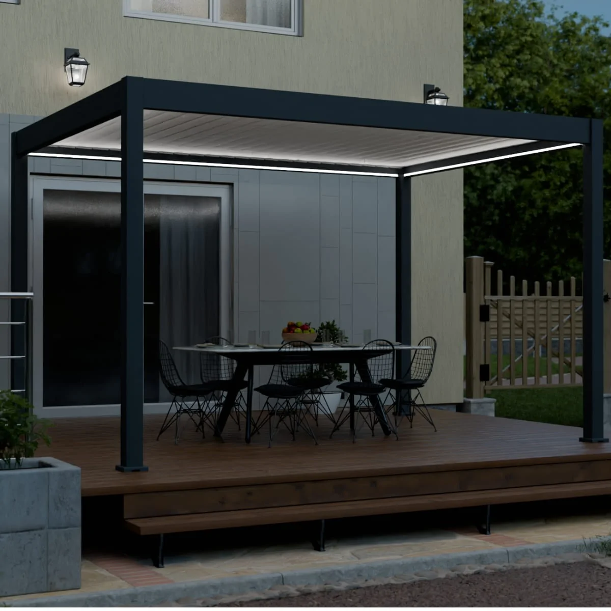 P&eacute;rgola Bioclim&aacute;tica Gris  y blanco Autoportante 3x4 (Motorizada)