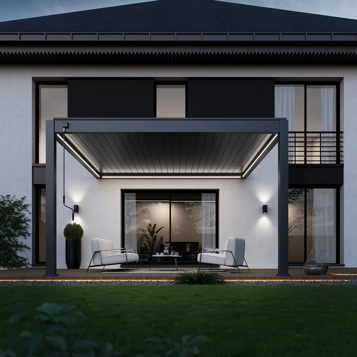 P&eacute;rgola Bioclim&aacute;tica Gris y blanco Autoportante 4x4 (Motorizada)