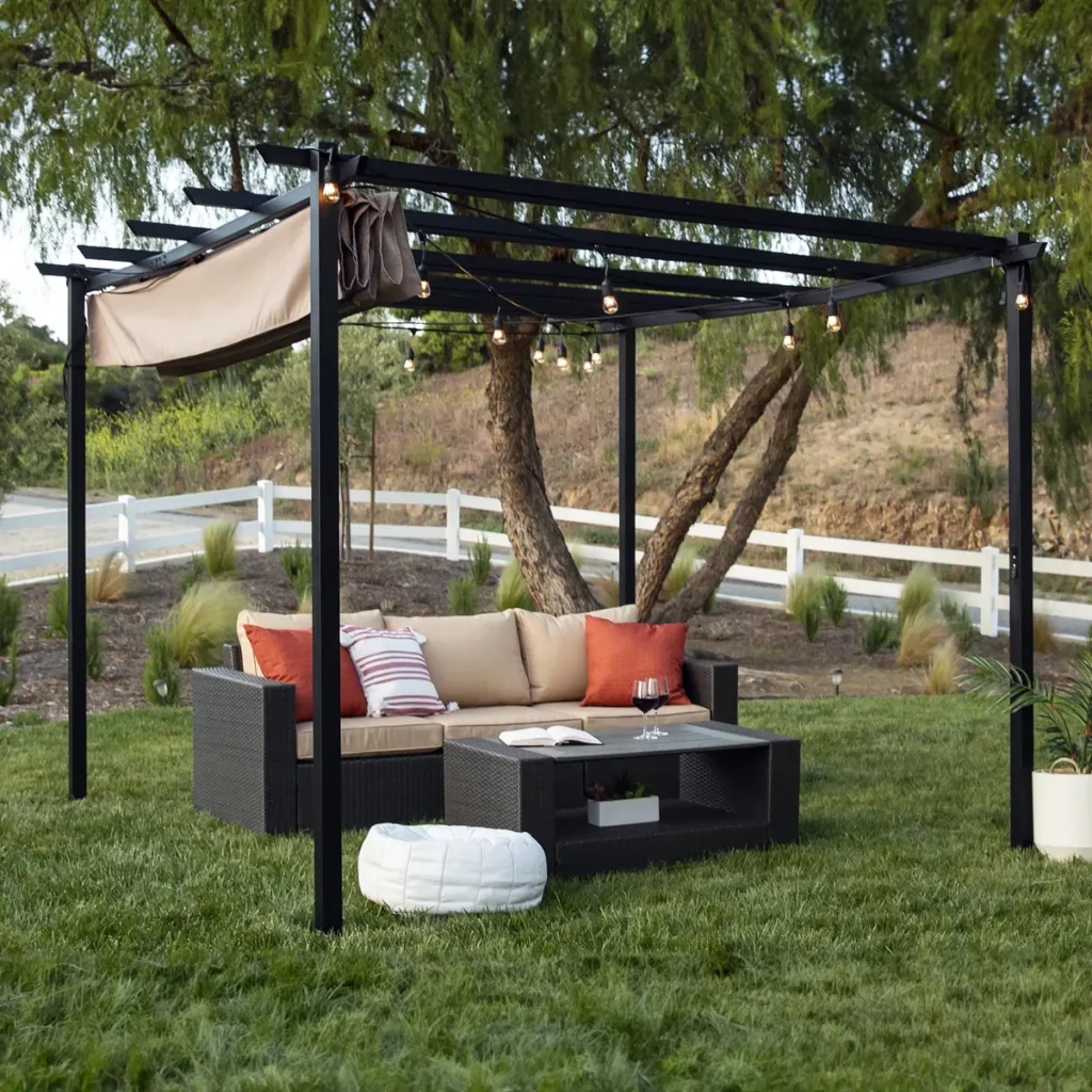 P&eacute;rgola exterior retractil aluminio negro