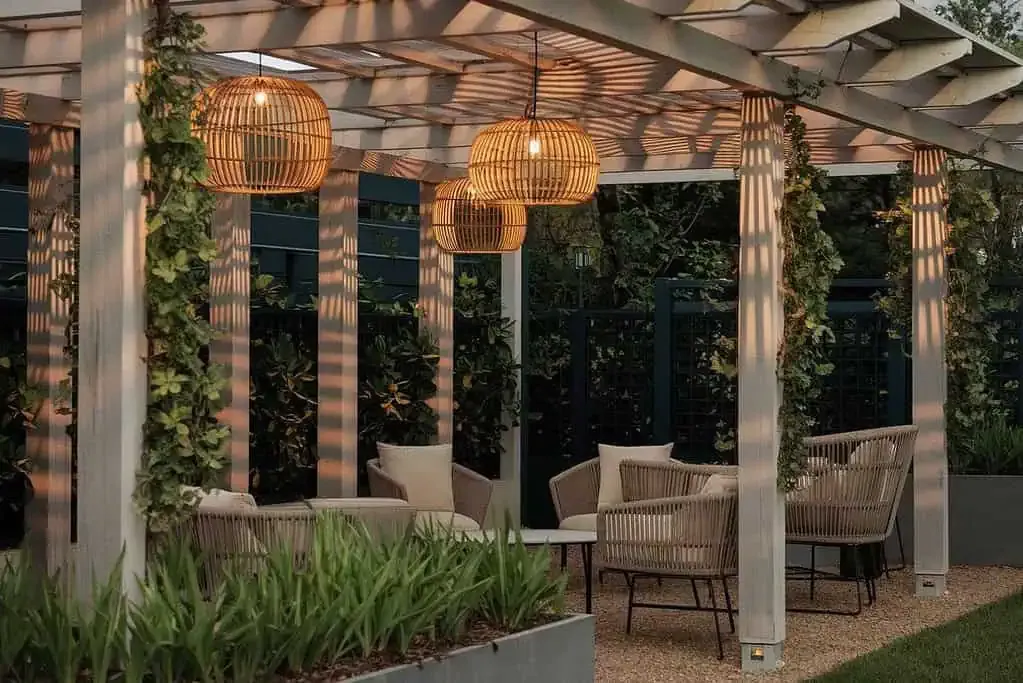 pergola con lámparas colgantes pergola con lamparas colgantes