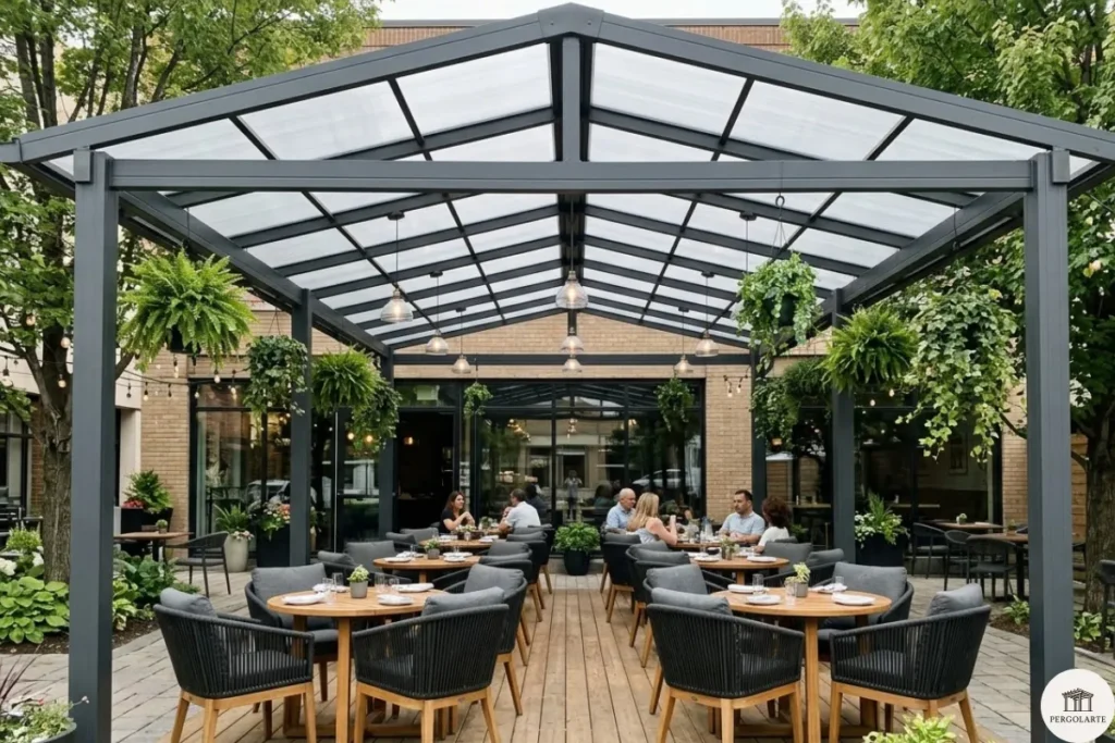 Cenador con techo de policarbonato en Restaurante