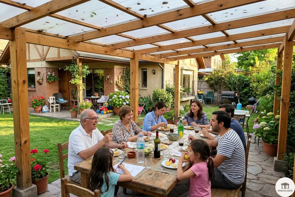 Cenador de madera y policarbonato 